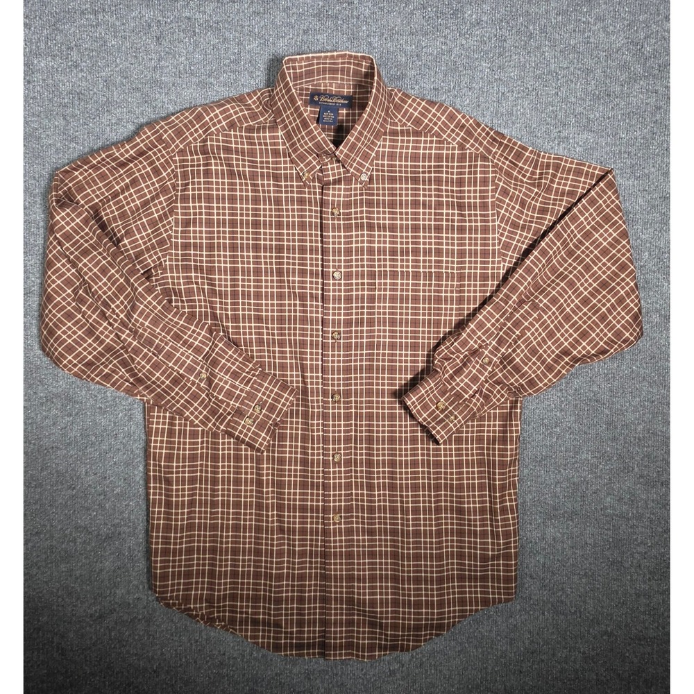 Brooks Brothers Mens Brown Grid Check Non-Iron Cotton Button Down Shirt Size M